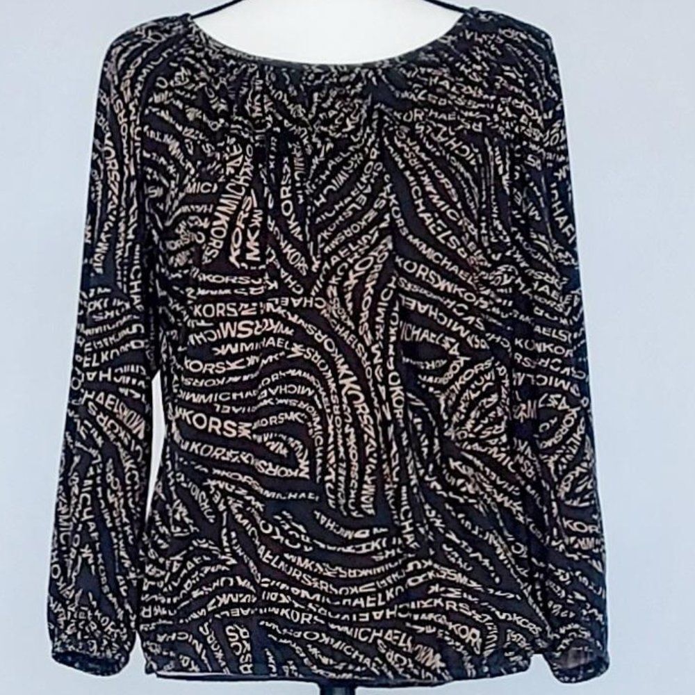 Michael Kors Women's Embroidered Loose Shirt Balloon Sleeve Blouse Black Small